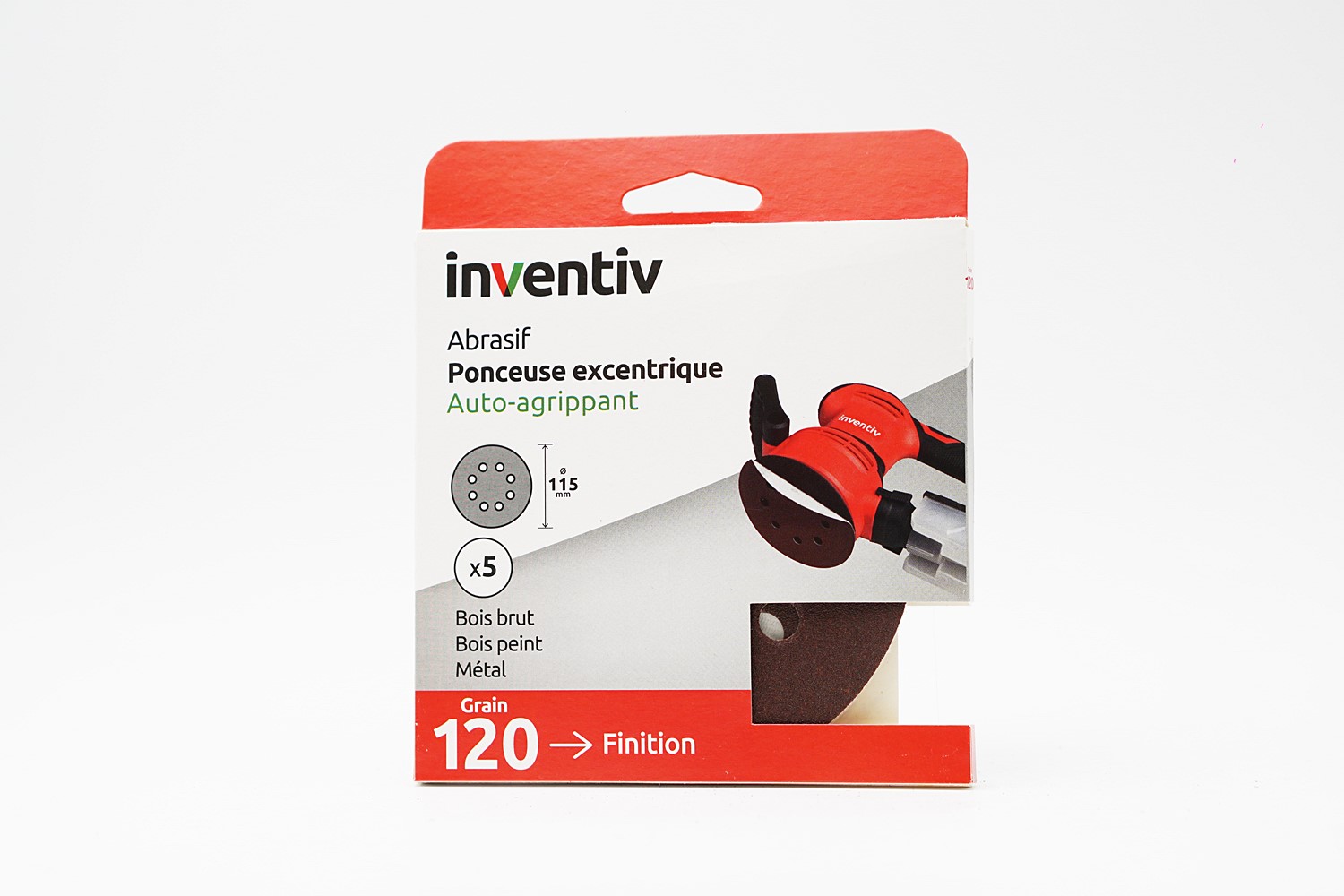 5 disques de ponçage 8 trous Ø115mm grains 120 - INVENTIV